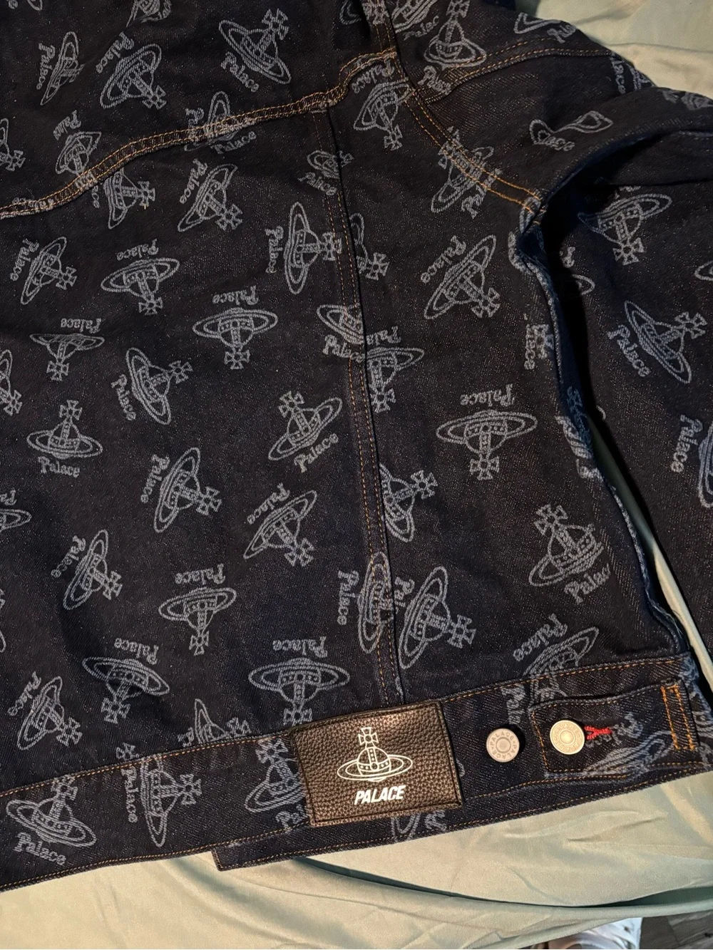 Vivienne Westwood PALACE Navy Black Logo Print Denim Button Up Trucker Jacket